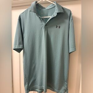 Under Armour Men’s Aqua and White Striped Performance Polo